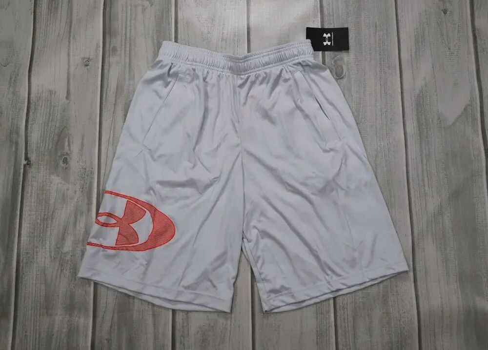NEW Under Armour Men's Tech Lockertag Fitness Shorts Light Gray Sz Medium 9"